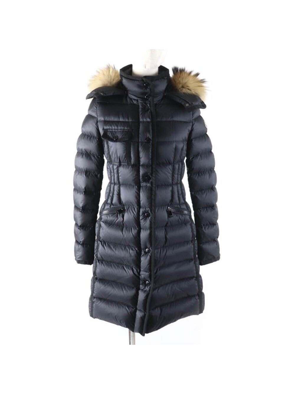 Moncler Hermifur Raccoon Fur Hood Logo Patch Zip UP Down Coat Black 00